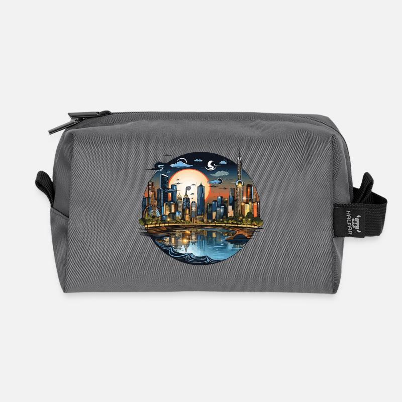 Abendsonnenstadt Skyline CirkelDesign - Recycelte Kulturtasche - Anthrazit