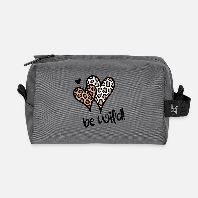 Be Wild Leopard Hearts - Recycled Toiletry Zip Bag - anthracite