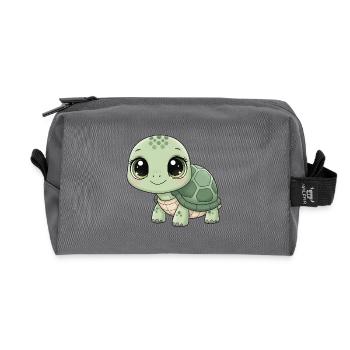 Mintgrüne Kuschelturtle - Recycelte Kulturtasche - Anthrazit - Vorne