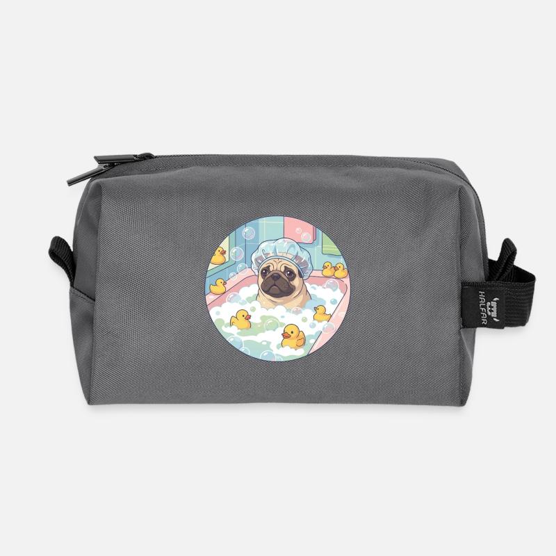 Pug Bathing Day - Recycled Toiletry Zip Bag - anthracite