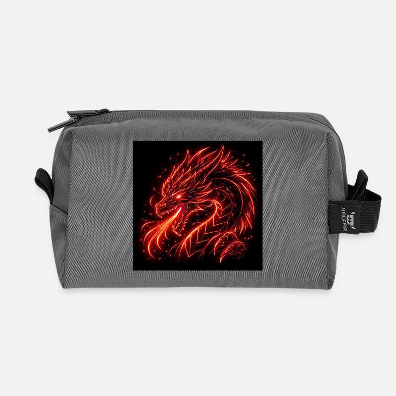 Neondrache im roten Feuer - Recycelte Kulturtasche - Anthrazit