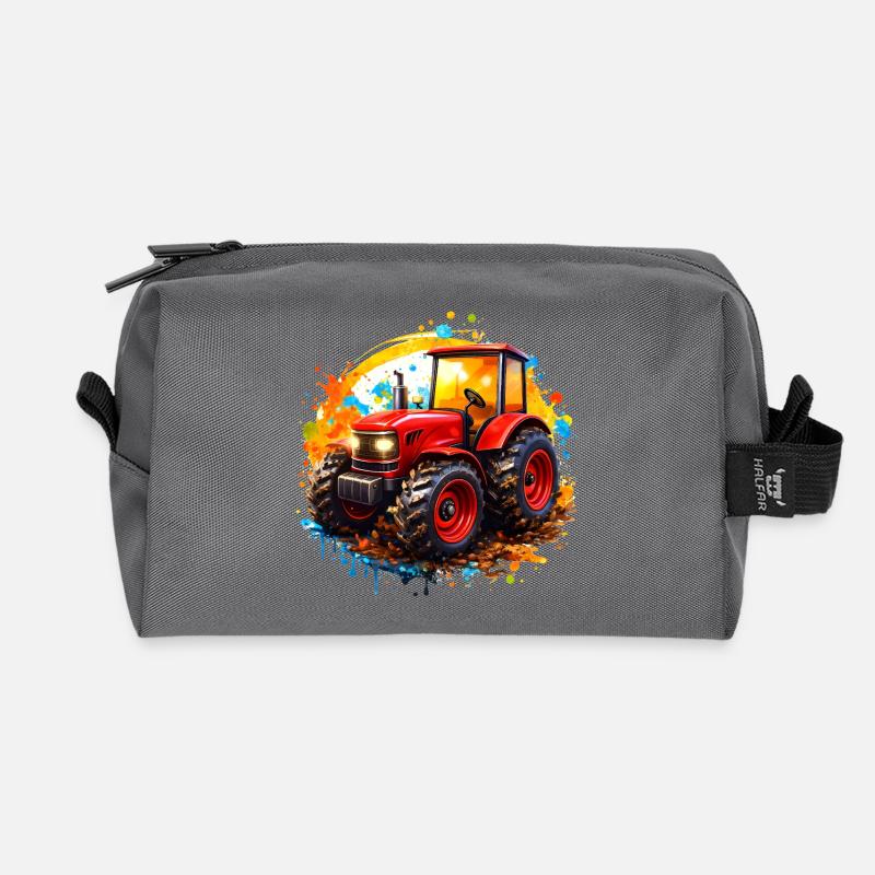 Roter Traktor mit Farbspritzern  - Recycelte Kulturtasche - Anthrazit