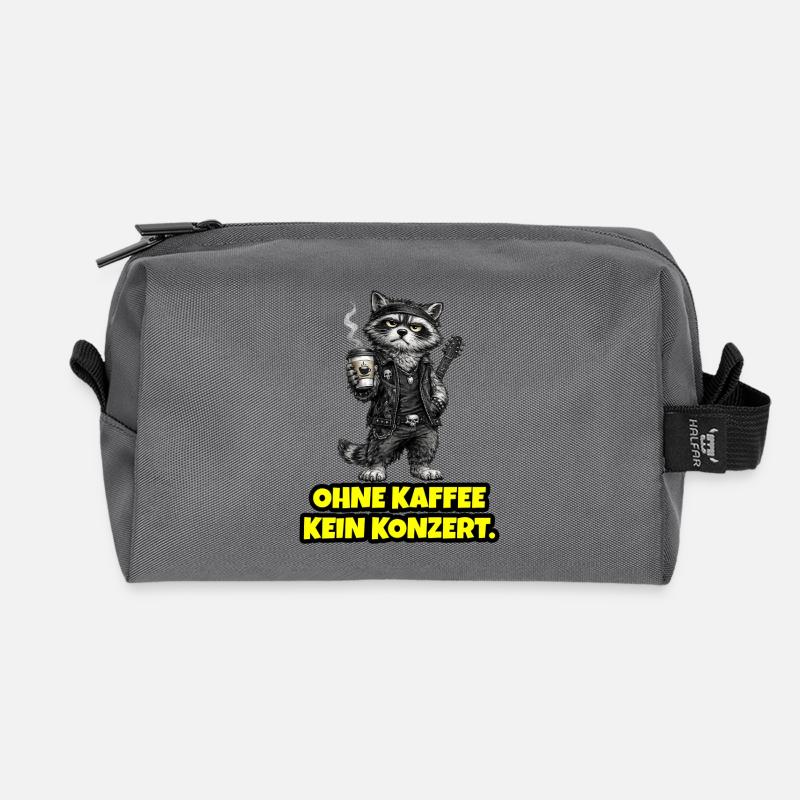 Ohne Kaffee kein Konzert – Rock Waschbär - Recycelte Kulturtasche - Anthrazit