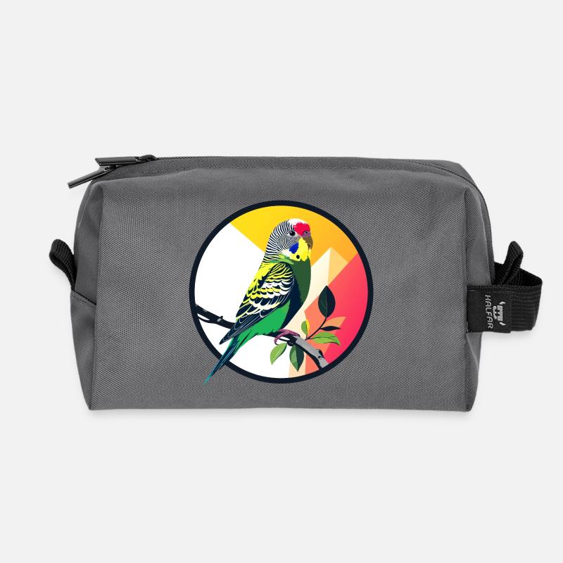 Magnificent Parrot Parakeet Color Magic Budgie - Recycled Toiletry Zip Bag - anthracite