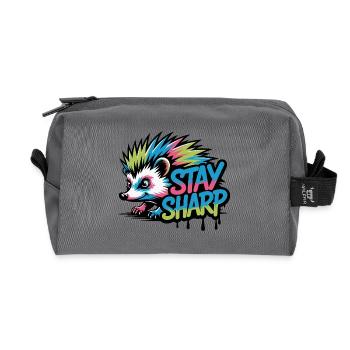 Stay Sharp Hedgehog Neon - Recycelte Kulturtasche - Anthrazit - Vorne