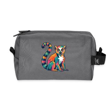 Farbenfrohes Lemurendesign - Recycelte Kulturtasche - Anthrazit - Vorne