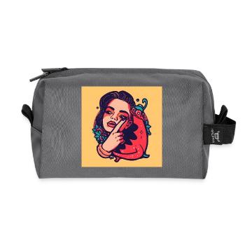 Pop-Art-Frau und Fantasiekreatur - Recycelte Kulturtasche - Anthrazit - Vorne