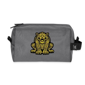 Totem jaguar aztèque – Bête guerrière mésoaméricaine Sy - Trousse de toilette en tissu recyclé - anthracite - Devant