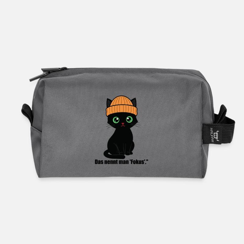 Black cap kitten. Sweet and Coll. - Recycled Toiletry Zip Bag - anthracite