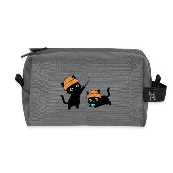 Two cute kittens playing. Unique. - Recycled Toiletry Zip Bag - anthracite - Front