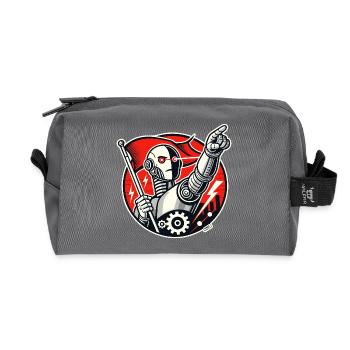 Robot with flag and outstretched arm - Recycled Toiletry Zip Bag - anthracite - Front