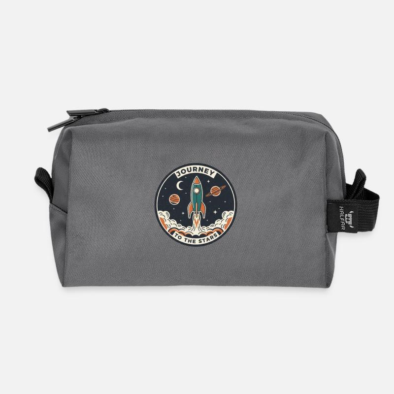 Rocket Journey to the Starry Sky Patch - Recycled Toiletry Zip Bag - anthracite