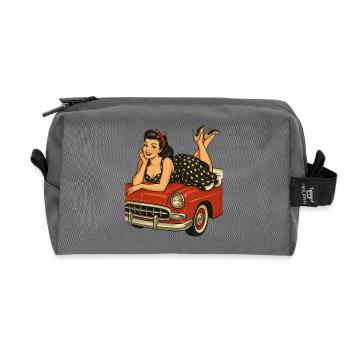 Rockabilly pin-up on vintage car in retro style - Recycled Toiletry Zip Bag - anthracite - Front