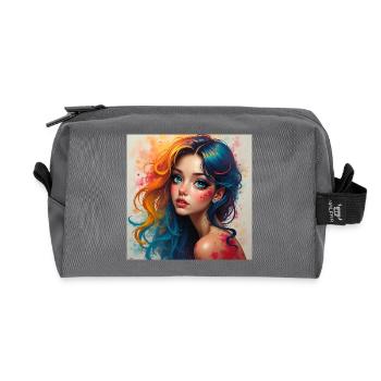 Rainbow Hair Portrait Splash - Recycled Toiletry Zip Bag - anthracite - Front