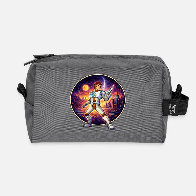 Pixel Captain – Retro Sci-Fi Hero - Recycled Toiletry Zip Bag - anthracite