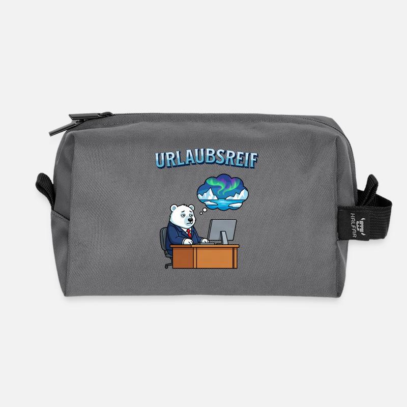 Urlaubsreif Eisbär am Schreibtisch - Recycelte Kulturtasche - Anthrazit