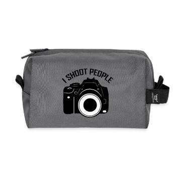 I Shoot People – Funny Photographer Camera Design - Recycled Toiletry Zip Bag - anthracite - Front