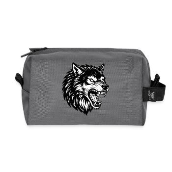 Wolf Schwarz-Weiß Wolf Alpha Maskottchen-Logo - Recycelte Kulturtasche - Anthrazit - Vorne