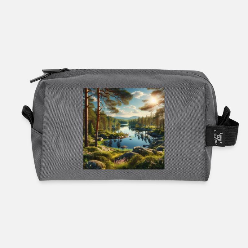Waldsee in der Abendsonne - Recycelte Kulturtasche - Anthrazit