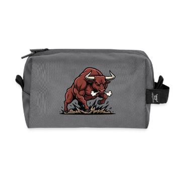 Bull Muscular Fighting Bull Mascot Bull Power - Recycled Toiletry Zip Bag - anthracite - Front