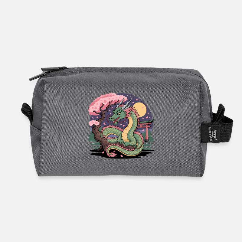 Drache Sakura unter dem Mond - Recycelte Kulturtasche - Anthrazit