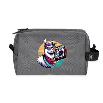 Lama mit Boombox im Retro-Vibe - Recycelte Kulturtasche - Anthrazit - Vorne