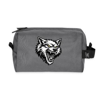 Angry Wolf Head – Aggressive Wolf Design - Recycled Toiletry Zip Bag - anthracite - Front
