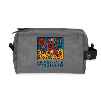 Ukrainischer Stolz – Blütenfolk - Recycelte Kulturtasche - Anthrazit - Vorne