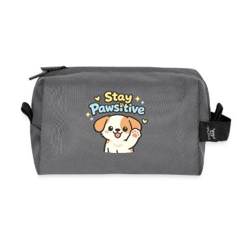 Stay Pawsitive – Cute Dog Caricature - Recycled Toiletry Zip Bag - anthracite - Front
