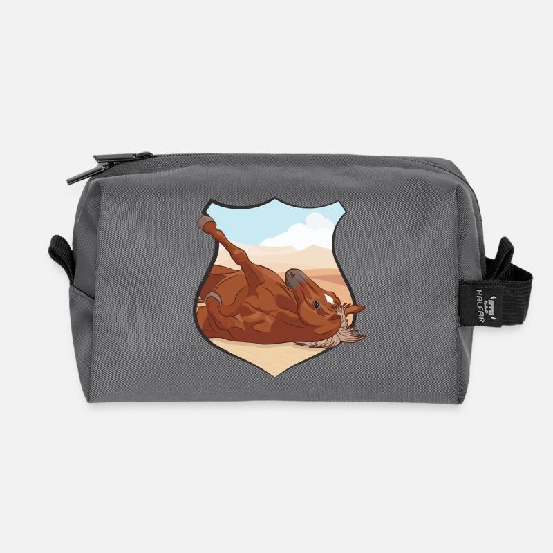 Ein Pferd auf seinem Rücken, ein Wappen und eine Wüste - Recycelte Kulturtasche - Anthrazit