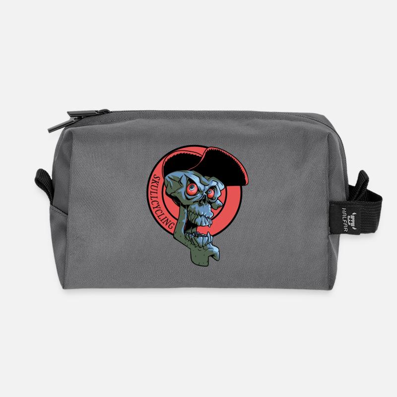 Laughing Cyclist's Skull - Recycled Toiletry Zip Bag - anthracite