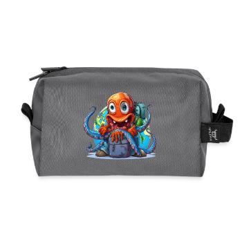 Reise-Oktopus mit Weltkugel - Recycelte Kulturtasche - Anthrazit - Vorne