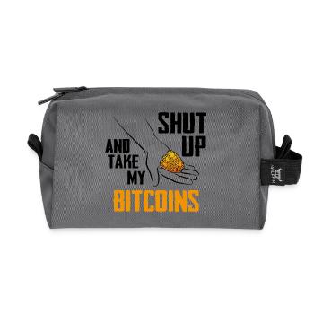 Bitcoin Hand Coins Emblem / Take my Bitcoin - Recycled Toiletry Zip Bag - anthracite - Front
