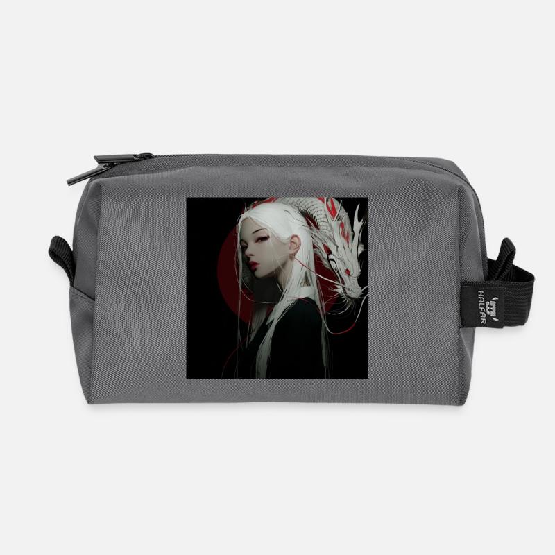 Monddrache Noir: Weiße Haare Drache - Recycelte Kulturtasche - Anthrazit