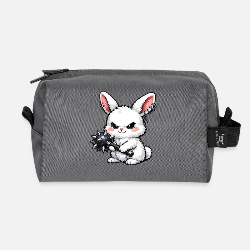 Cuddly bunny with spiked hammer - Recycled Toiletry Zip Bag - anthracite