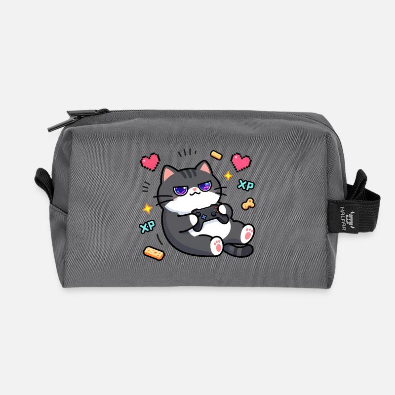 Chat Gamer Console Retro - Recycled Toiletry Zip Bag - anthracite