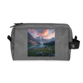 Alpine refuge at the mountain lake - Recycled Toiletry Zip Bag - anthracite - Front