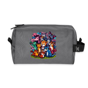 Animals Group Cartoon Colors - Recycled Toiletry Zip Bag - anthracite - Front