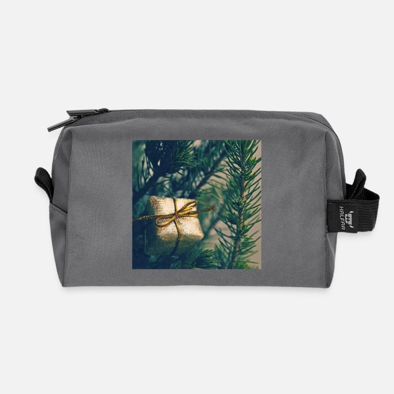 Présent doré sur branches de pin - Trousse de toilette en tissu recyclé - anthracite