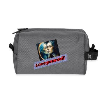 Liebe dich selbst Spiegelporträt - Recycelte Kulturtasche - Anthrazit - Vorne