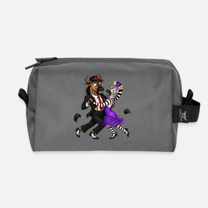 Wildebeest and Zebra in Elegant Swing Dance - Recycled Toiletry Zip Bag - anthracite