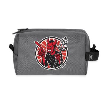 Lustiges Maskottchen-Abzeichen des roten Dämons mit Mistgabel - Recycelte Kulturtasche - Anthrazit - Vorne