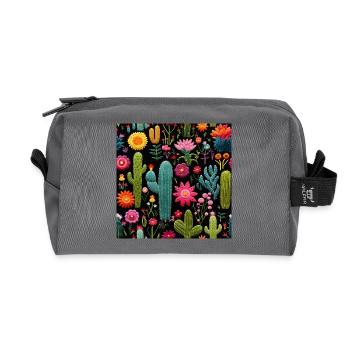 Kaktusblüten Meer auf Schwarz - Recycelte Kulturtasche - Anthrazit - Vorne