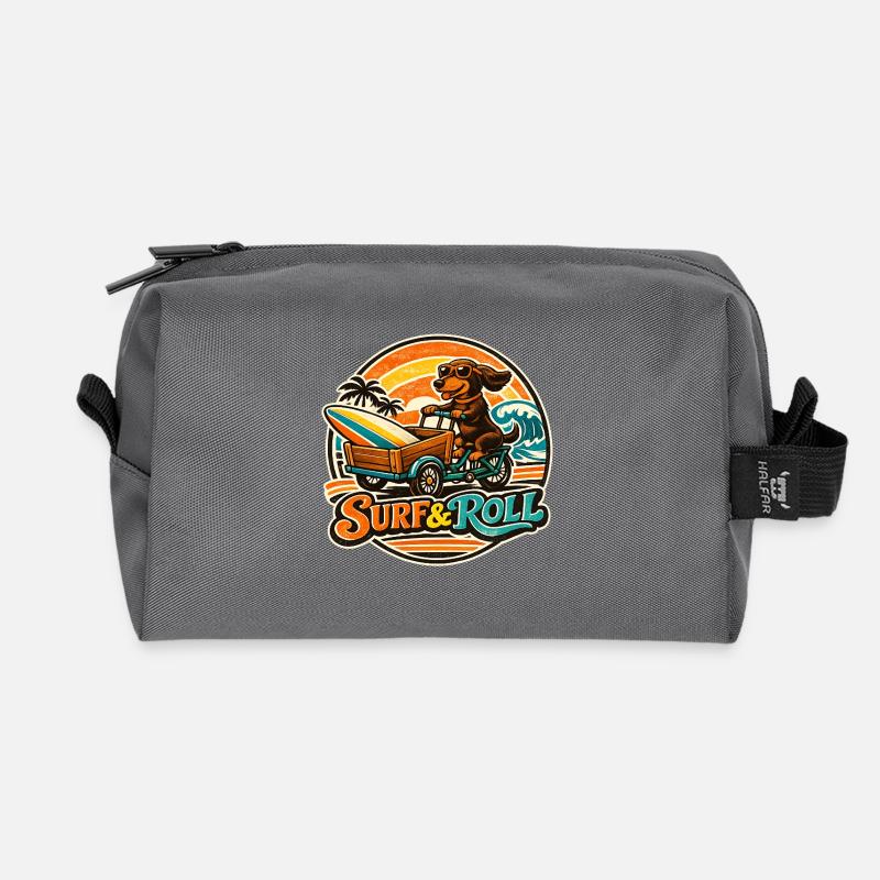 Teckel surf & roll avec planche de surf - Trousse de toilette en tissu recyclé - anthracite