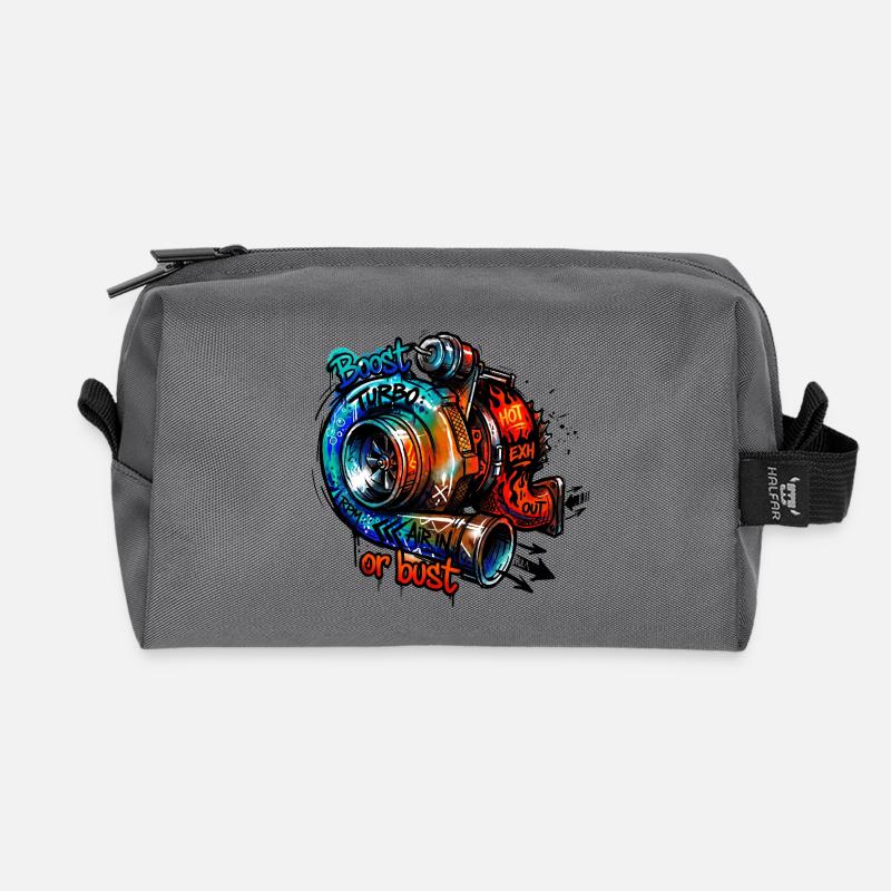Turbo Boost or Bust - Recycled Toiletry Zip Bag - anthracite