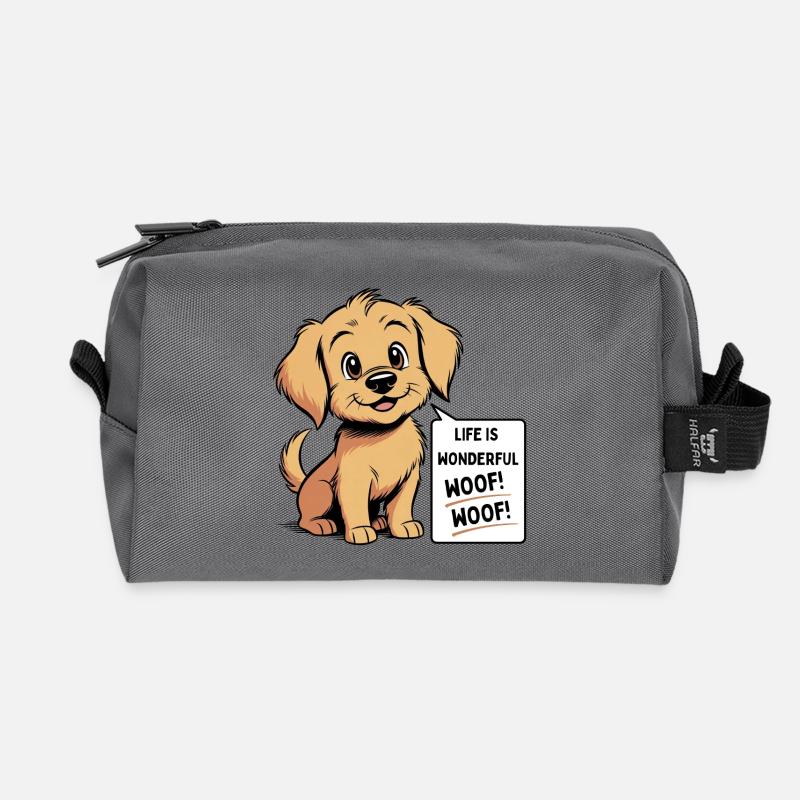 Cozy the dog – Das Leben ist wunderbar Wuff! Wuff! - Recycelte Kulturtasche - Anthrazit