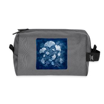 Ginkgo Cyanotype - Floral Botanical Prints - Recycled Toiletry Zip Bag - anthracite - Front