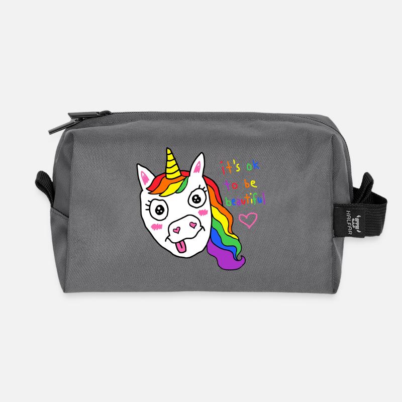 Es ist okay, ein schönes Regenbogen-Einhorn zu sein - Recycelte Kulturtasche - Anthrazit