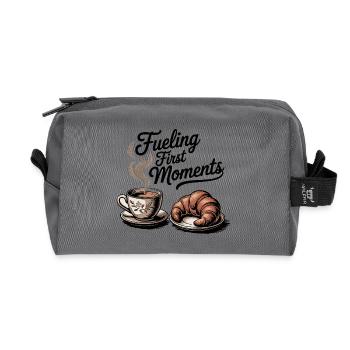 Fueling First Moments – Coffee & Croissant - Recycled Toiletry Zip Bag - anthracite - Front