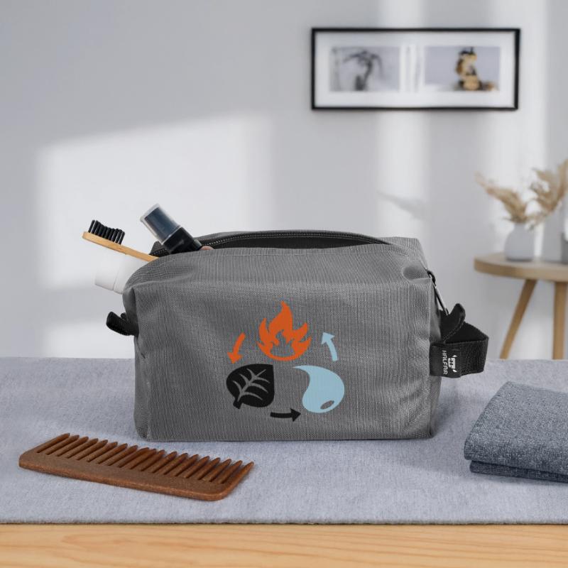 Feu, eau, éléments végétaux Trousse de toilette en tissu recyclé